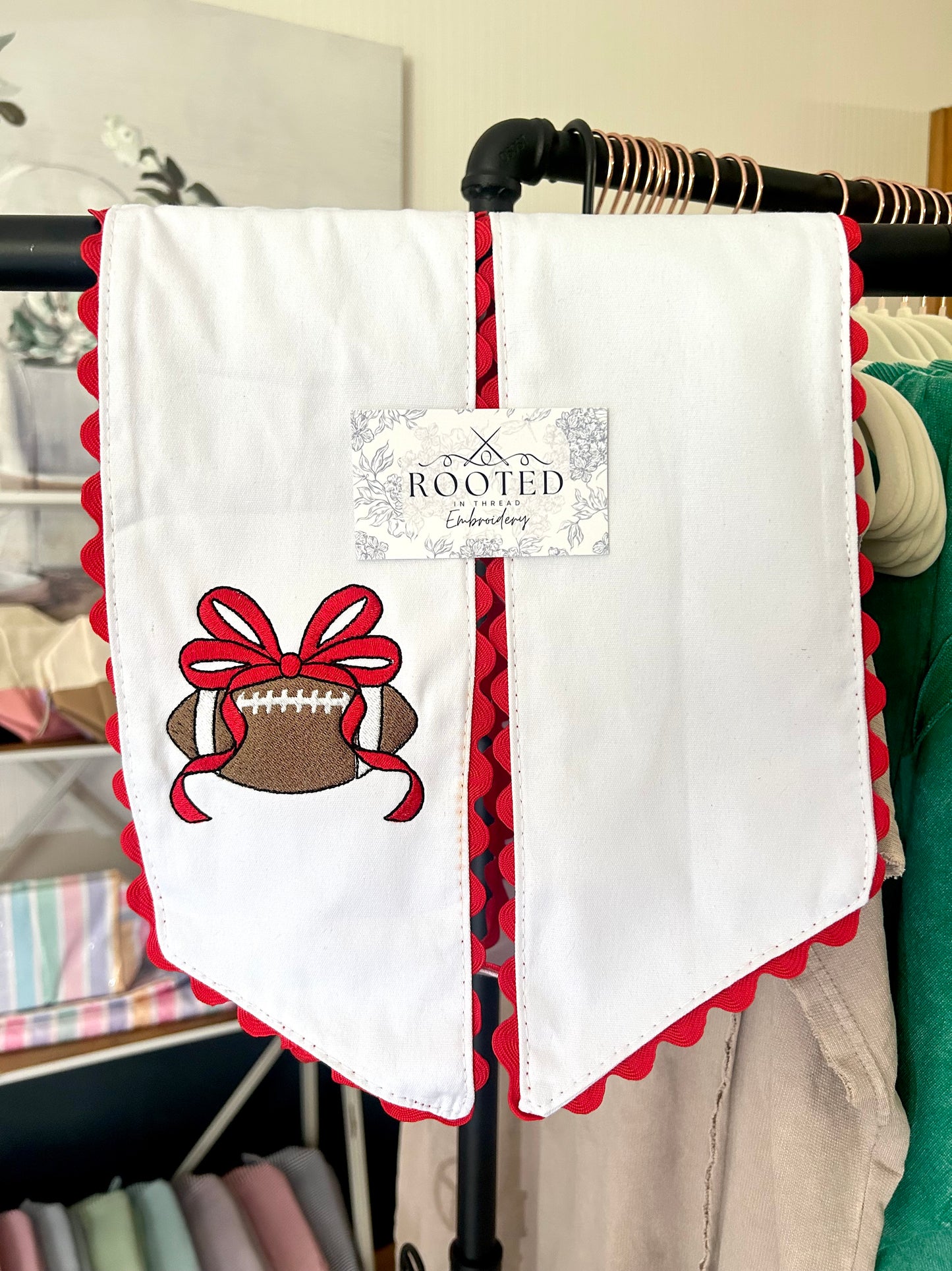 Football Wreath Sash with Bow Custom Embroidered