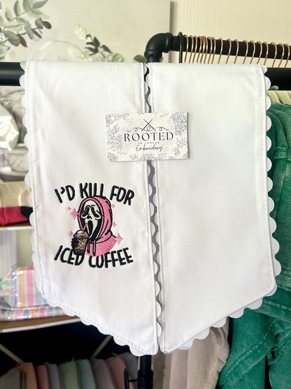 I’d Kill for an Iced Coffee Ghostface Halloween Wreath Sash Custom Embroidered