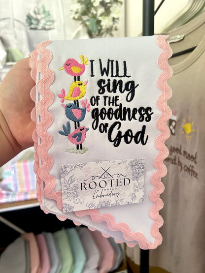 I Will Sing of the Goodness of God Wreath Sash Custom Embroidered