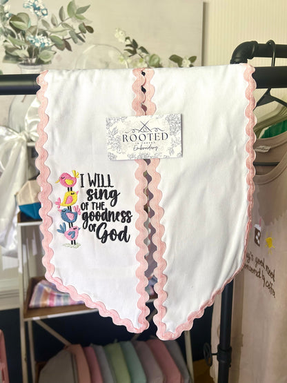 I Will Sing of the Goodness of God Wreath Sash Custom Embroidered