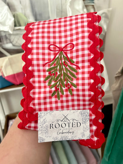 Mistletoe Christmas Wreath Sash Custom Embroidered