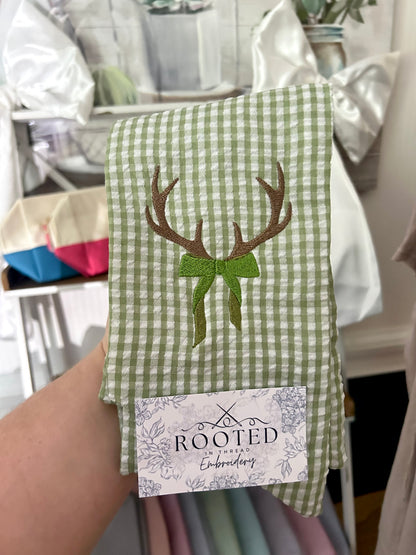 Deer Antlers Bow Wreath Sash Custom Embroidered