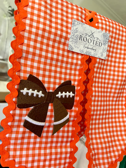 Football Bow Fall Wreath Sash Custom Embroidered
