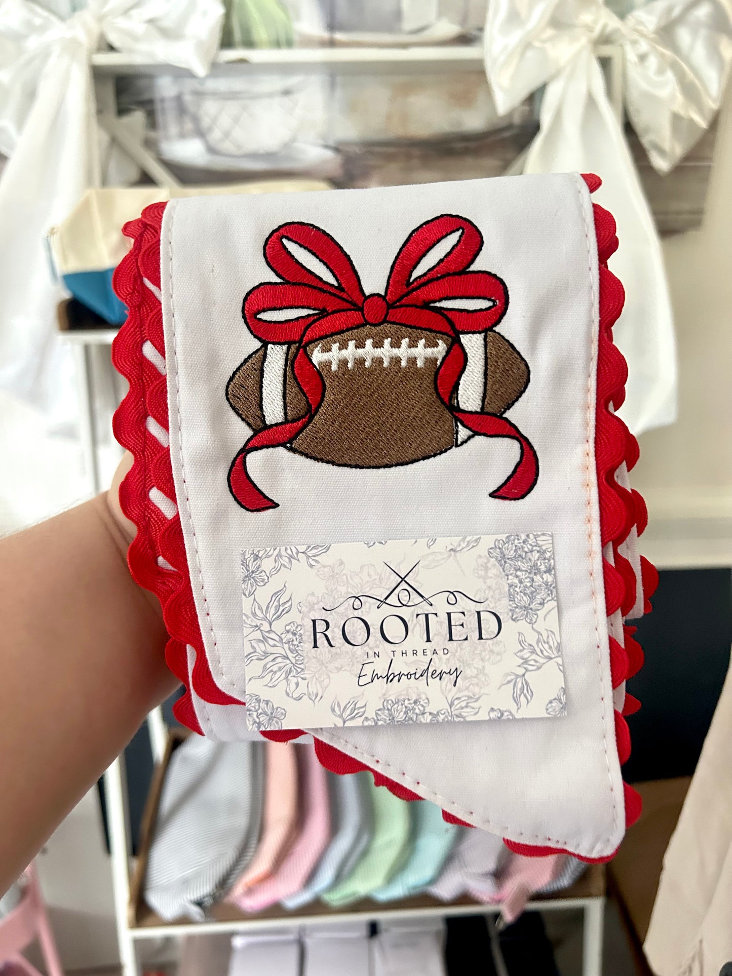 Football Wreath Sash with Bow Custom Embroidered