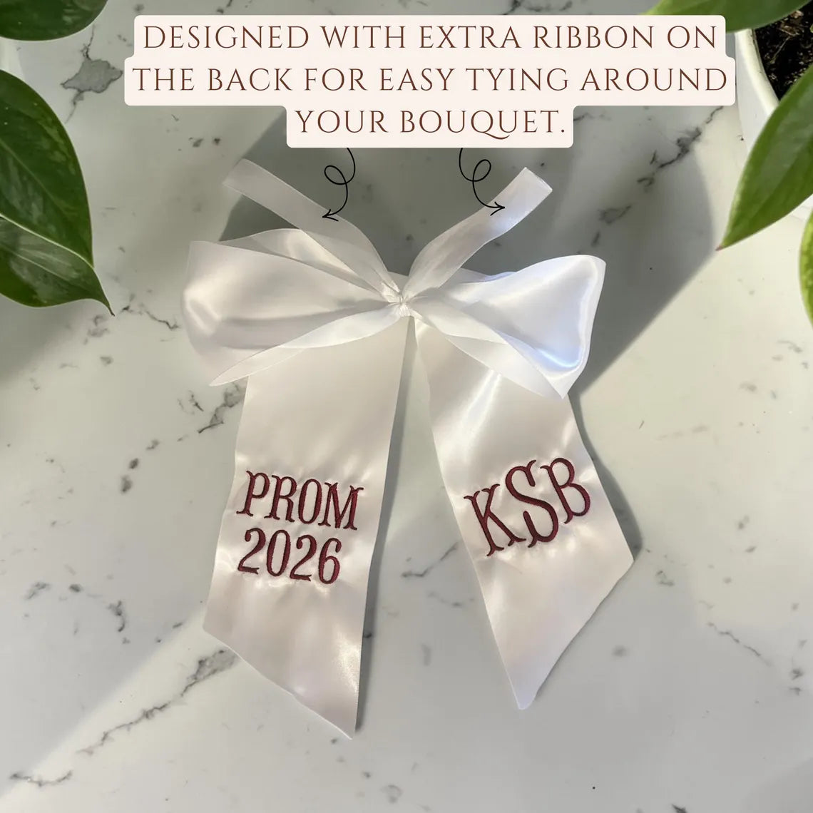 White Satin Bouquet Sash for Prom, Homecoming, Bridesmaids, Formals