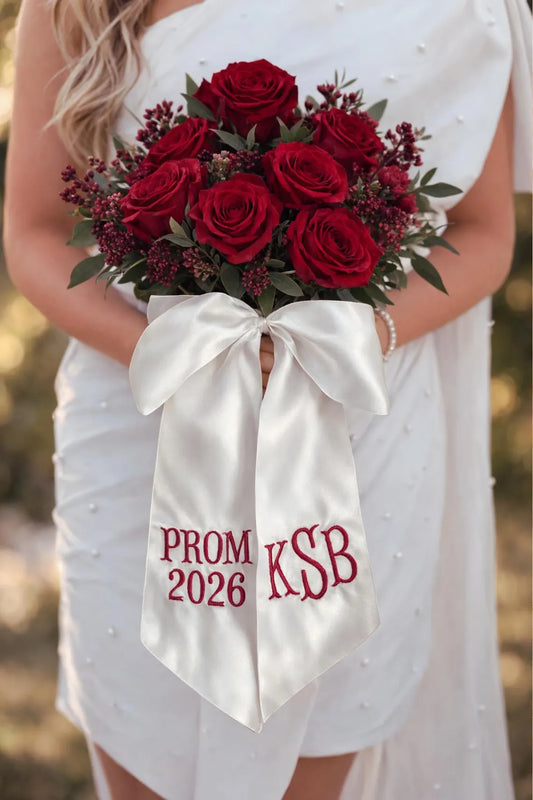 White Satin Bouquet Sash for Prom, Homecoming, Bridesmaids, Formals
