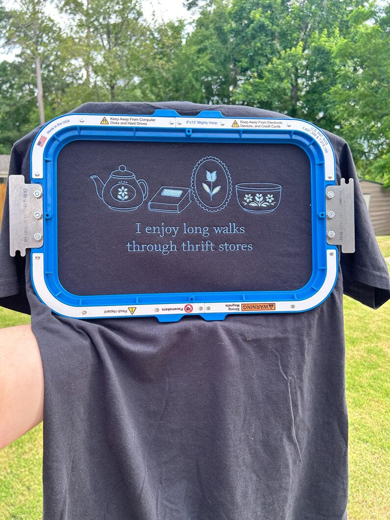 I Enjoy Long Walks Through Thrift Stores Embroidered Shirt Comfort Colors Tee